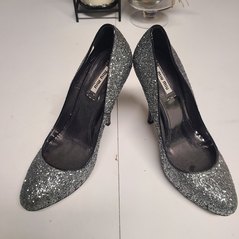 Miu Miu Silver Glitter Women's Heels